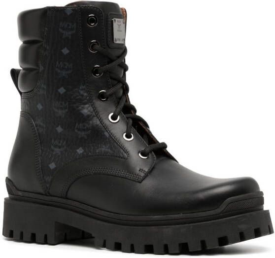 MCM Visetos leather lace-up boots Black