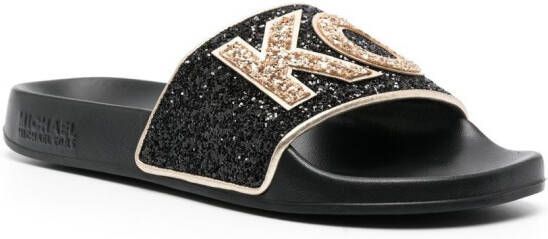 Michael Kors glittered logo slides Black