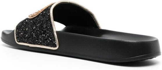 Michael Kors glittered logo slides Black