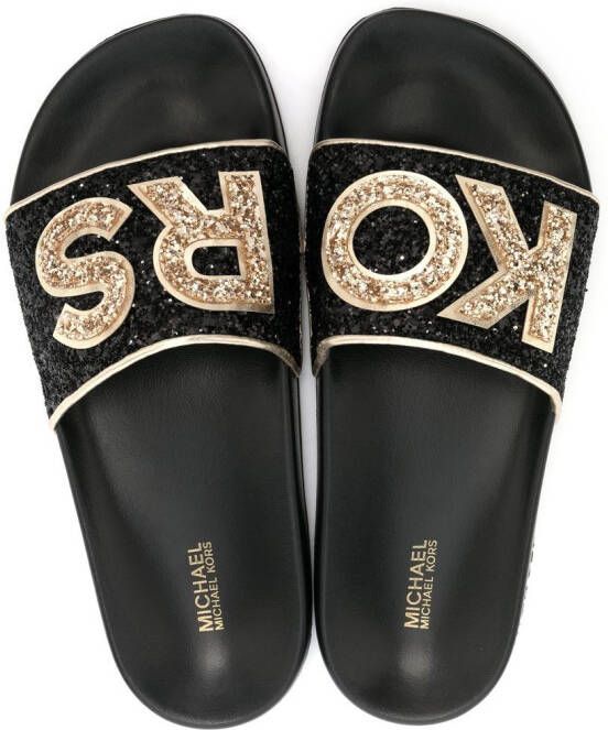 Michael Kors glittered logo slides Black