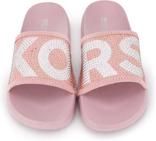 Michael Kors Kids embellished logo sliders Pink