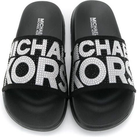 Michael Kors Kids embellished logo slippers Black