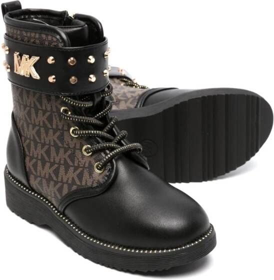 Michael Kors Kids monogram-print lace-up boots Black