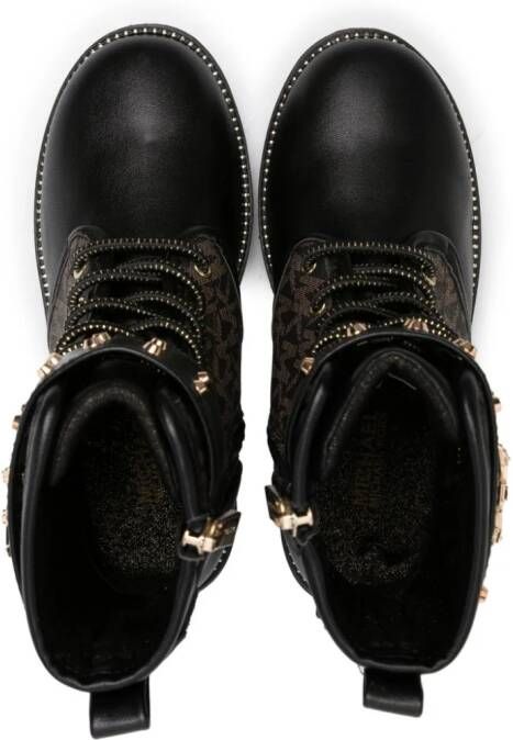 Michael Kors Kids monogram-print lace-up boots Black