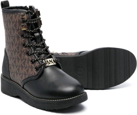Michael Kors Kids monogram-print lace-up boots Black