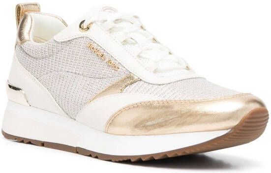 Michael Kors logo-plaque panelled lace-up sneakers Gold