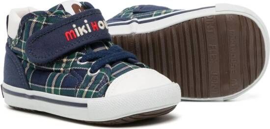 Miki House check-print touch-strap sneakers Blue