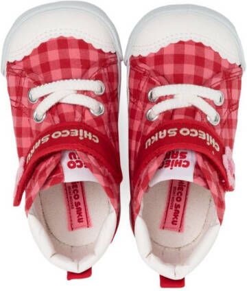 Miki House checked touch-strap sneakers Red
