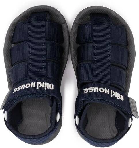 Miki House embroidered logo touch-strap sandals Blue