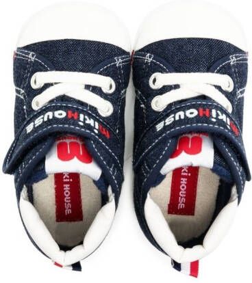 Miki House logo-embroidered denim sneakers Blue
