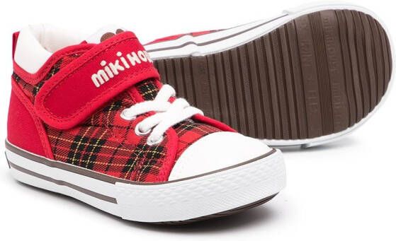 Miki House tartan-print touch-strap sneakers Red