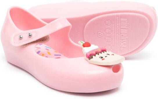 Mini Melissa appliqué-detail round-toe ballerinas Pink