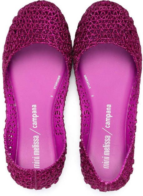 Mini Melissa glitter-effect ballerina shoes Pink
