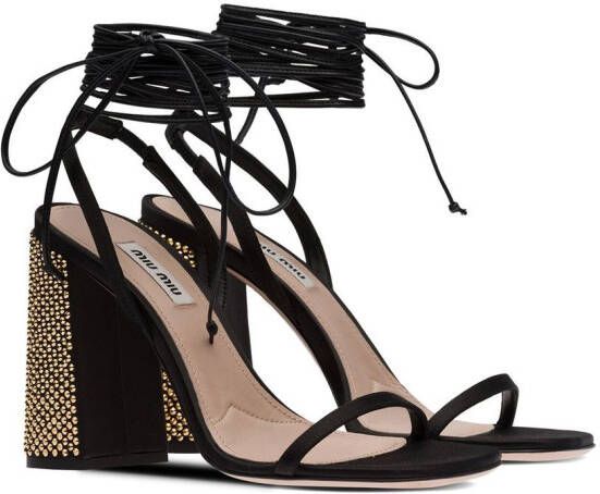 Miu 100mm ankle tie-fastening sandals Black