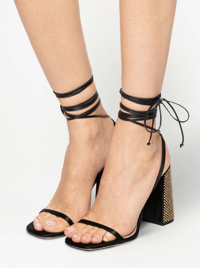 Miu 100mm ankle tie-fastening sandals Black