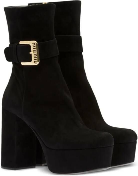 Miu 110mm platform suede boots Black