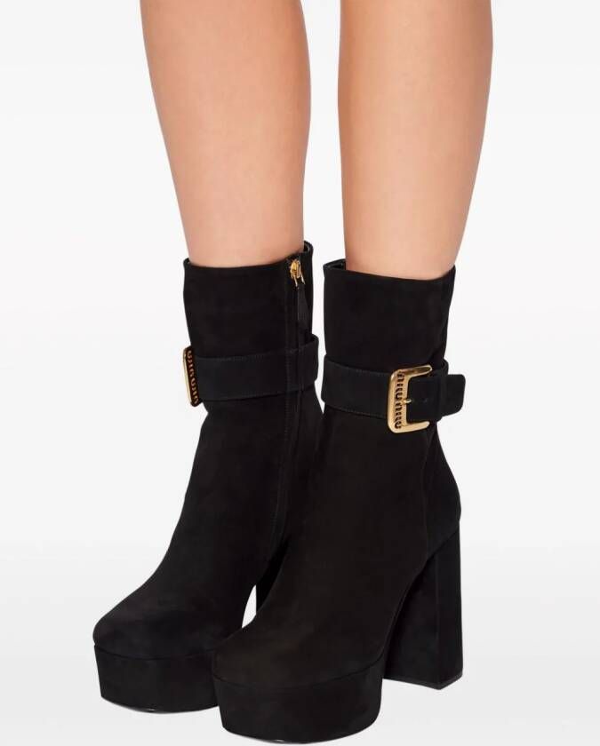 Miu 110mm platform suede boots Black