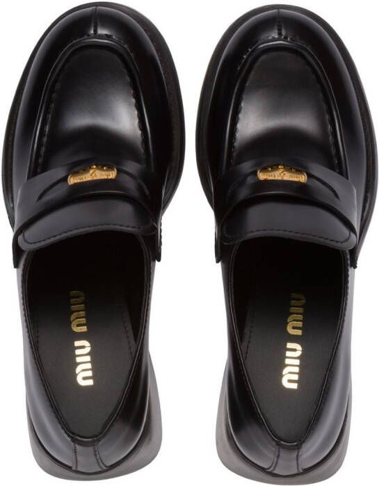 Miu 75mm heel leather penny loafers Black