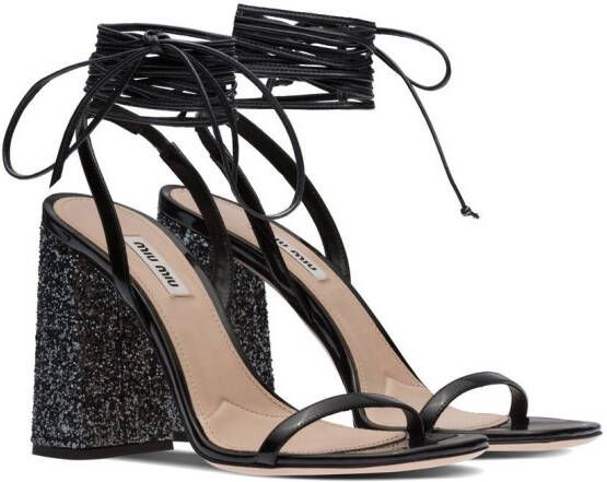 Miu ankle tie-fastening glitter sandals Black