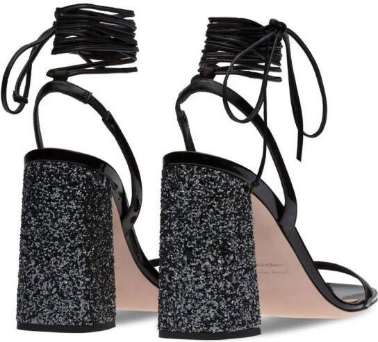 Miu ankle tie-fastening glitter sandals Black