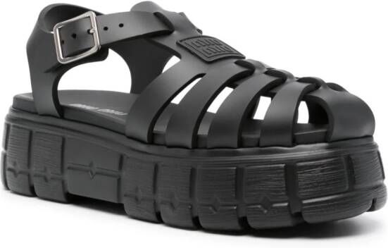 Miu appliqué-logo flatform sandals Black