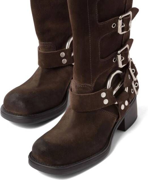Miu buckle-detail block-heel boots Brown