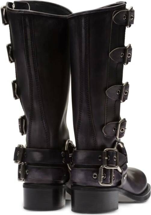 Miu buckle-detail leather boots Black