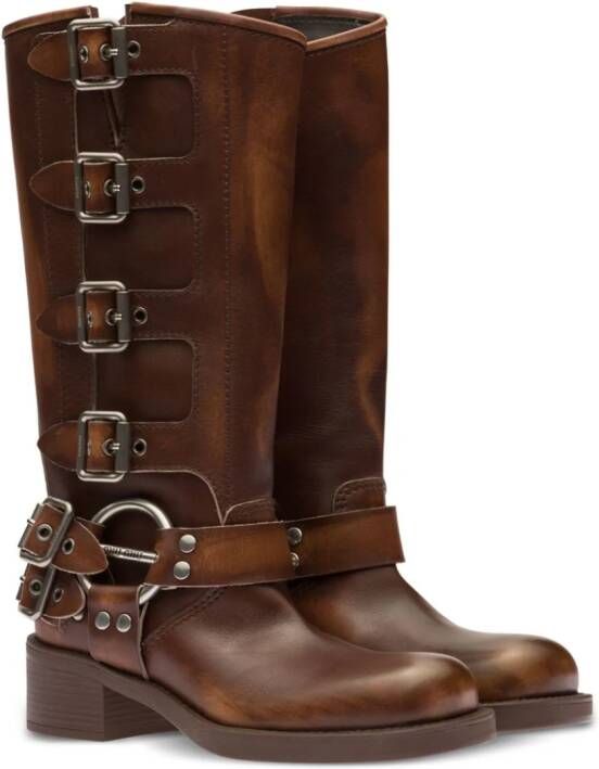 Miu buckle-detail leather boots Brown