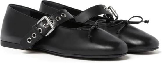 Miu buckled leather ballerina shoes Black