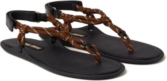 Miu cord-strap leather sandals Brown