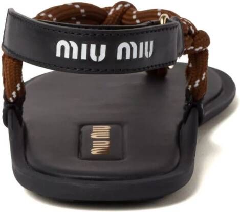 Miu cord-strap leather sandals Brown