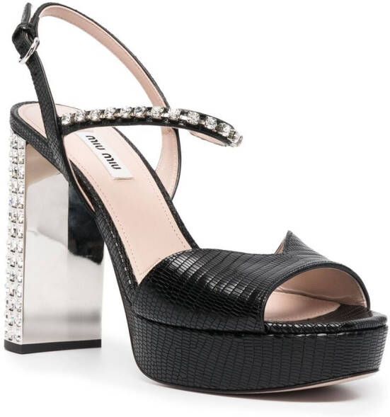 Miu crystal-embellished embossed sandals Black