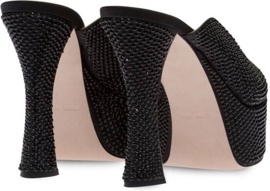 Miu crystal-embellished platform mules Black