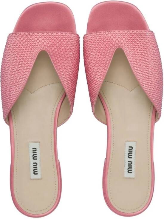 Miu crystal-embellished satin sandals Pink