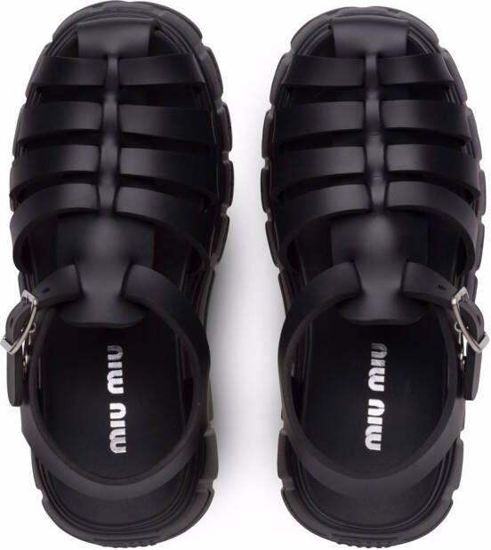 Miu flatform caged sandals Black