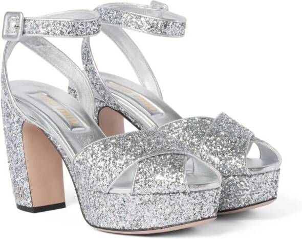 Miu glitter-detailed block-heel sandals Silver