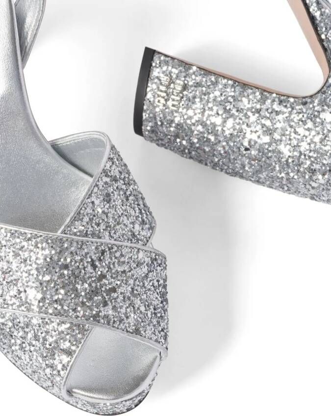 Miu glitter-detailed block-heel sandals Silver
