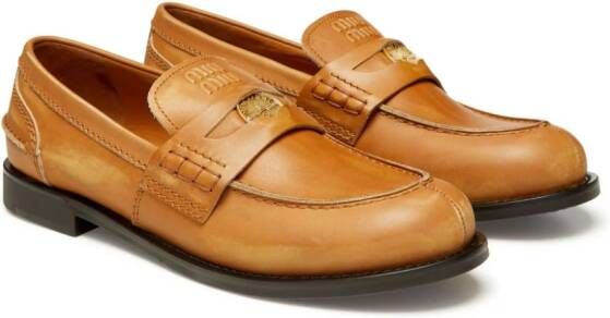 Miu leather penny loafers Brown