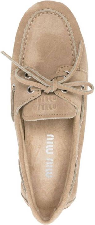 Miu logo-embossed suede loafers Neutrals
