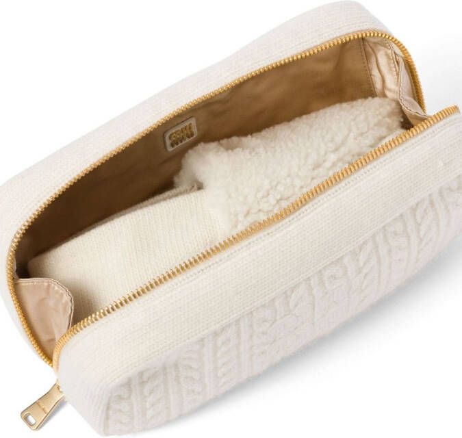 Miu logo-lettering shearling slippers and case set White