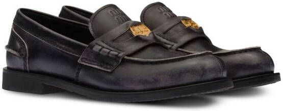 Miu logo-plaque leather loafers Black