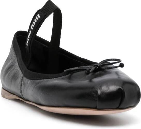 Miu logo-print leather ballerina shoes Black