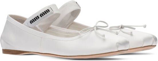 Miu logo-strap ballerina shoes White