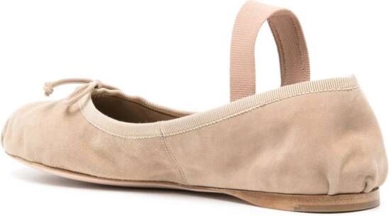 Miu logo-strap suede ballerina shoes Neutrals