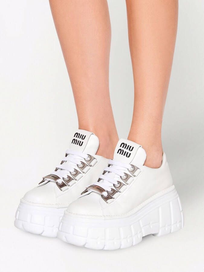 Miu low-top leather platform sneakers White