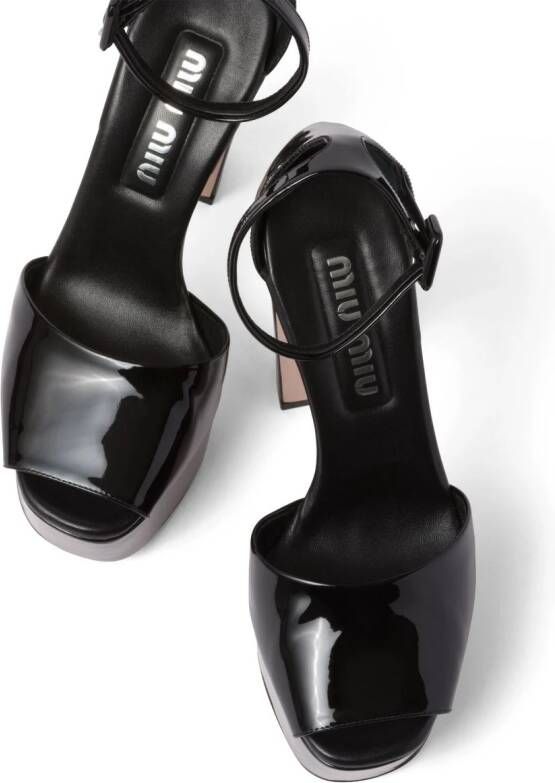 Miu 135mm patent-leather platform sandals Black