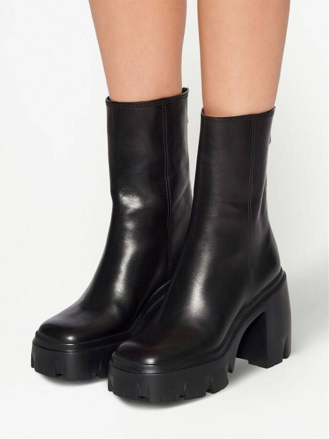 Miu platform leather boots Black