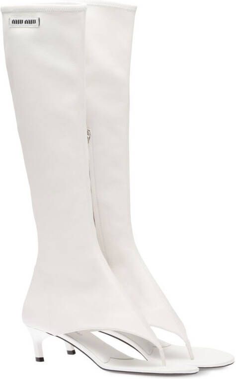 Miu stretch-nappa-leather thong boots White