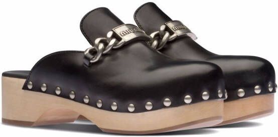 Miu studded chain-strap leather clogs Black