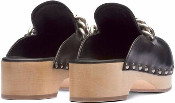 Miu studded chain-strap leather clogs Black